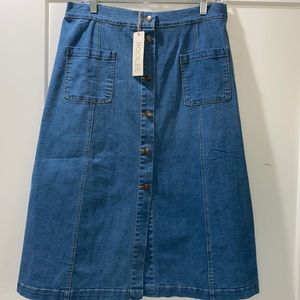 Roolee midi jean button down skirt with tags